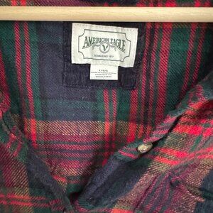 American Eagle Oversized Red and Green Flannel Shirt - Size Large
